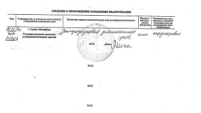 Сертификат врача Пенькова Елена Александровна